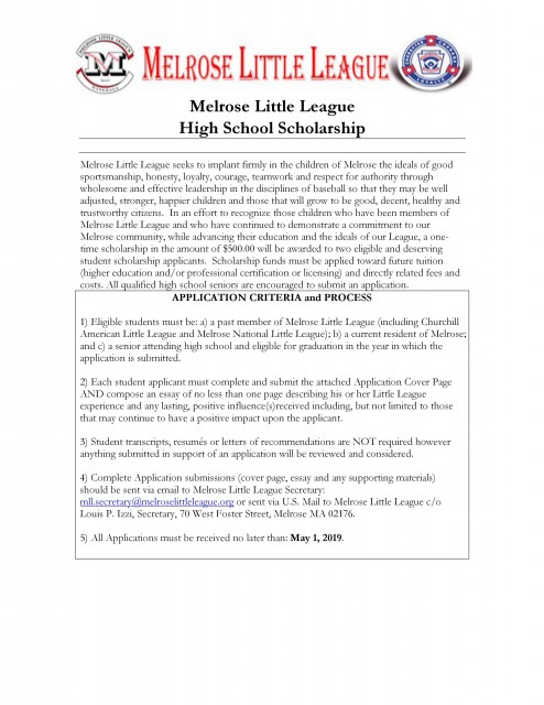 melrose little league powered by sportssignup play melrose little league is proud to announce we will be offering the st annual mll scholarship to a graduating high school senior in
